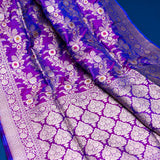 Violet Purple Banarasi Silk Saree With Silver Zari Floral Jaal And Dense Lattice Pallu