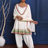 White Embroidered Crepe Kurta Set