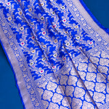Royal Blue Banarasi Silk Saree With Gold Zari Floral Jaal And Dense Lattice Pallu