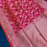 Rani Pink Banarasi Silk Saree With Silver Zari Floral Jaal Weave