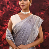 Pigeon Grey Floral Silk Blend Saree