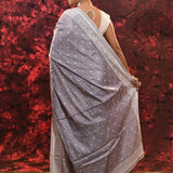 Pigeon Grey Floral Silk Blend Saree