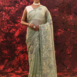 Pale Green Floral Tissue Organza Saree