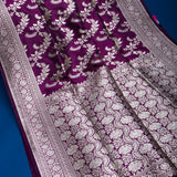 Wine Purple Banarasi Silk Saree With Dense Silver Zari Brocade