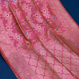 Vivid Pink Banarasi Silk Saree With Gold Zari Floral Jaal And Trellis Border