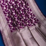 Purple Banarasi Silk Saree With Scalloped Border Trim