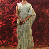 Pale Green Floral Tissue Organza Saree