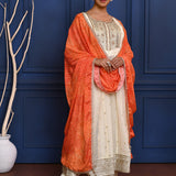 Off-White Zari Buttis Tissue Georgette Anarkali Set