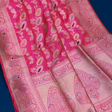 Rani Pink Banarasi Silk Saree With Silver Zari Floral Weave And Paisley Pallu