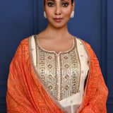 Off-White Zari Buttis Tissue Georgette Anarkali Set