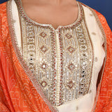 Off-White Zari Buttis Tissue Georgette Anarkali Set