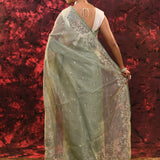 Pale Green Floral Tissue Organza Saree