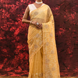 Pale Yellow Floral Tissue Organza Saree