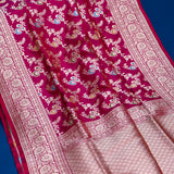 Magenta Pink Banarasi Silk Saree With Gold Zari Floral Vine Jaal Weave