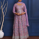 Classic Light Purple Floral Tissue Anarkali Set
