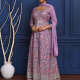 Classic Light Purple Floral Tissue Anarkali Set