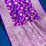 Purple Banarasi Silk Saree With Gold Zari Floral Weave