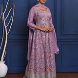 Classic Light Purple Floral Tissue Anarkali Set