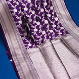 Purple Banarasi Silk Saree With Silver Zari Floral Weave