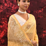 Pale Yellow Floral Tissue Organza Saree