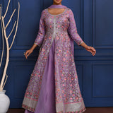 Classic Light Purple Floral Tissue Anarkali Set