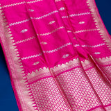 Rani Pink Banarasi Silk Saree With Silver Zari Buti Weave And Temple Border