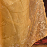 Pale Yellow Floral Tissue Organza Saree