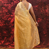 Pale Yellow Floral Tissue Organza Saree
