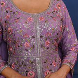 Classic Light Purple Floral Tissue Anarkali Set