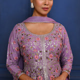 Classic Light Purple Floral Tissue Anarkali Set