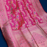 Rani Pink Banarasi Silk Saree With Silver Zari Floral Weave And Paisley Pallu