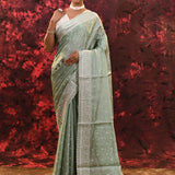Pale Mint Green Floral Silk Blend Saree