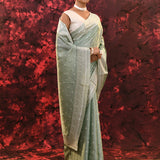 Pale Mint Green Floral Silk Blend Saree