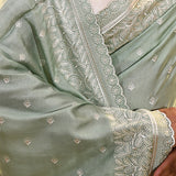 Pale Mint Green Floral Silk Blend Saree