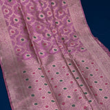 Baby Pink Banarasi Silk Saree With Gold Zari Floral Jaal Weave