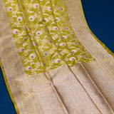 Mustard Yellow Banarasi Silk Saree With Gold Zari Floral Jaal Weave