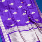 Purple Banarasi Silk Saree With Gold Zari Floral Booti And Geometric Pallu