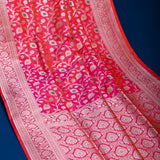 Pink-Red Banarasi Silk Saree With Gold Zari Floral Vine And Paisley Pallu