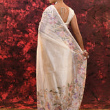 Off-White Floral Embroidered Tissue Silk Saree