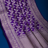 Deep Purple Banarasi Silk Saree With Silver Zari Floral Spray Weave
