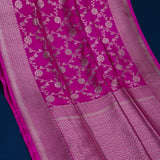 Magenta Pink Banarasi Silk Saree With Gold Zari Floral Vine And Trellis Border