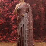Chocolate Brown Floral Silk Blend Saree