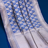 Royal Blue Banarasi Silk Saree With Gold Zari Paisley Jaal And Chevron Pallu