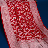 Pink Banarasi Silk Saree With Silver Zari Sunflower Weave