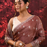 Chocolate Brown Floral Silk Blend Saree