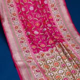 Pink Banarasi Silk Saree With Multicolour Floral Weave And Beige Contrast Border