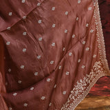 Chocolate Brown Floral Silk Blend Saree
