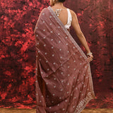 Chocolate Brown Floral Silk Blend Saree