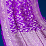 Violet Banarasi Silk Saree With Gold Zari Floral Vine Weave