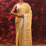 Beige Yellow Floral Silk Blend Saree
